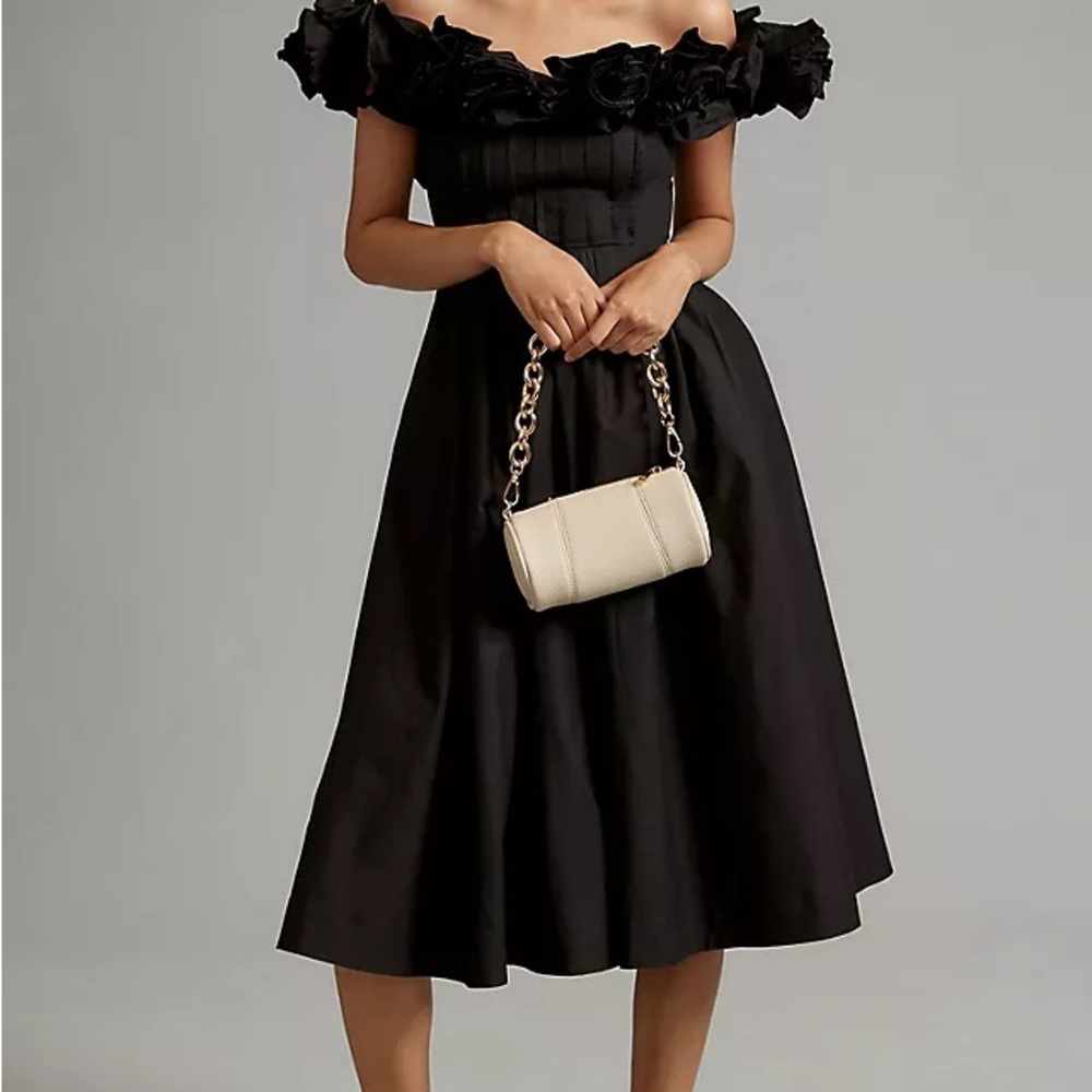 Maeve Black Floral Off-Shoulder Midi Dress